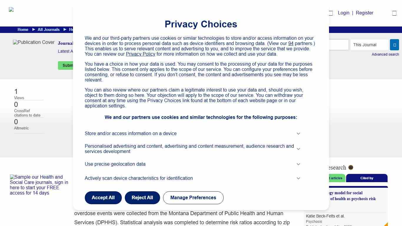 Social determinants of health and overdose events in Great Falls, MT (2019–2022): Journal of Substance Use: Vol 0, No 0 - Get Access