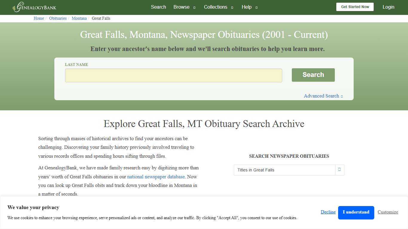 Great Falls, Montana Obituary Archive Search GenealogyBank